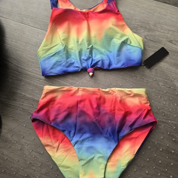 Women's Knot Scoop Neck Bikini Set Ruched High Waisted Two Piece Swimsuits Tanki - Picture 2 of 6